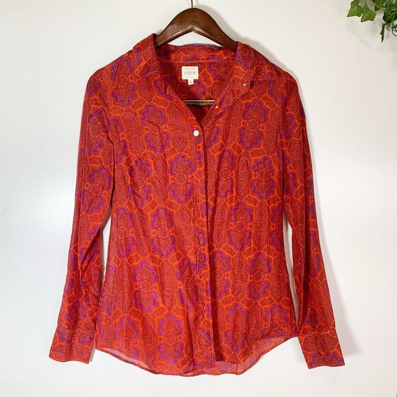 J.Crew The Perfect Shirt Women’s XS Red Purple Print Cotton Silk Blend Workwear - Picture 2 of 16